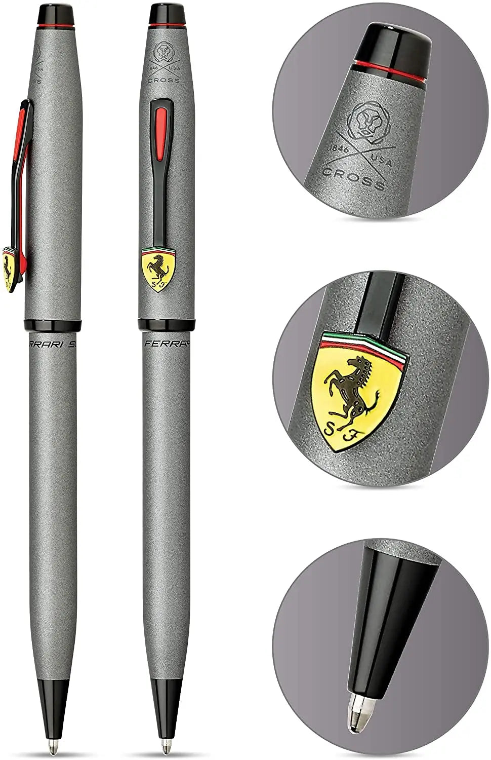 Cross Century II Limited Collection for Scuderia ferrari .Titanium Gray satin lacquer finish with polished black pvd appointments and perforated clip modeled after the nose & cockpit of their racecar - crosspenmall.com