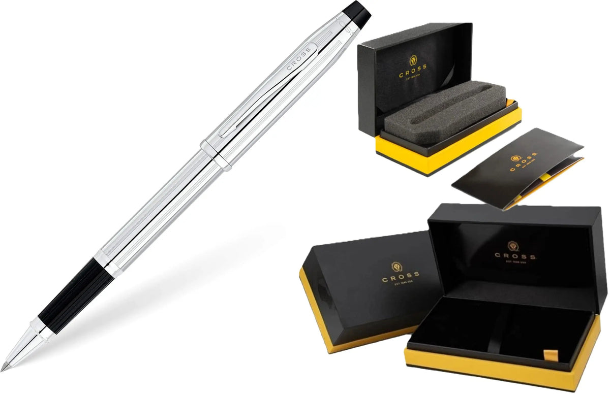 Cross Century II Lustrous Chrome Selectip Rollerball Pen, Medium Point, Incised Lines Pattern, Refillable, Luxury Gift Box cross