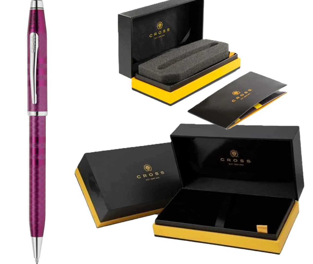 Cross Century II Midnight Plum Ballpoint Pen, Sandblasted Engraved Surface, Polished Appointments, Signature Triple Stripe Detail, Luxury Gift Box cross