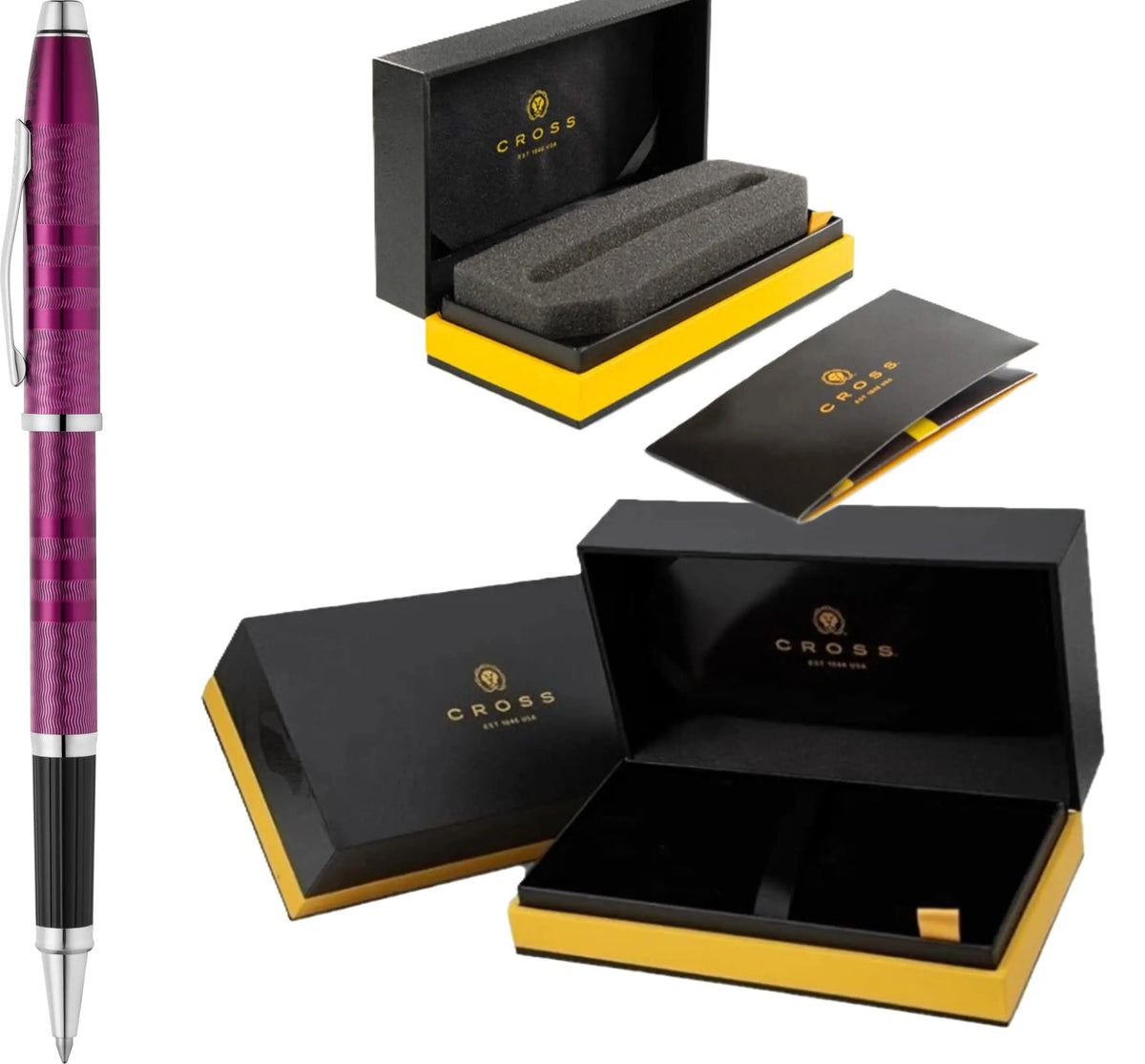 Cross Century II Midnight Plum Selectip Rollerball Pen,Contrasting Signature triple stripe detail, Sandblasted Engraved Surface, Polished Chrome Appointments, Luxury Gift Box cross