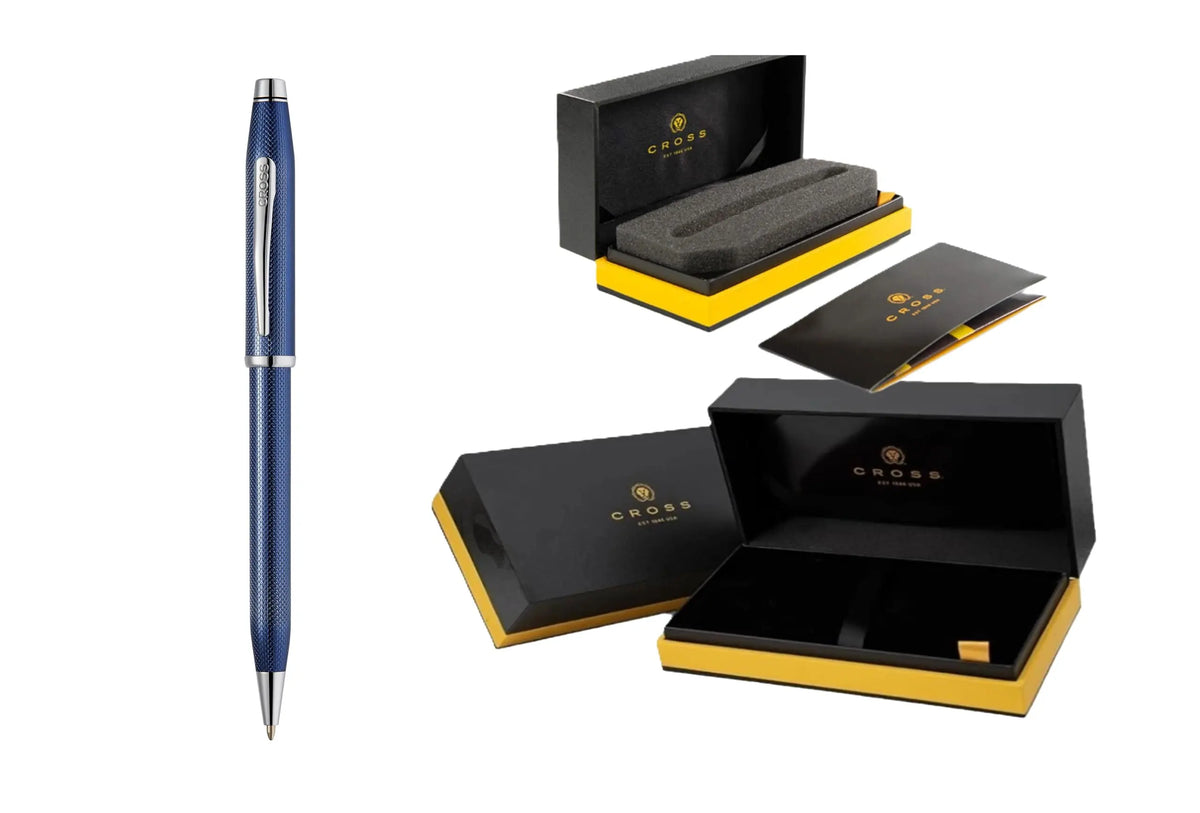 Cross Century II Polished Translucent Cobalt Blue Sandblasted Engraved Diamond Pattern Surface Ballpoint Pen - Professional Pen - Smooth Writing - Comfortable Grip, Engraveable panel, Luxury gift box. cross