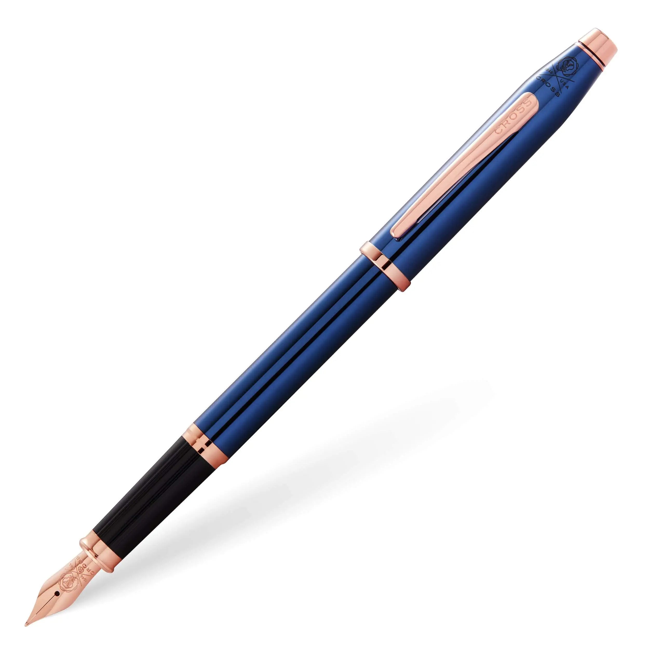 Cross Century II Refillable Fountain Pen, Fine Nib, Includes Luxury Gift Box - Translucent Cobalt Blue Lacquer Cross