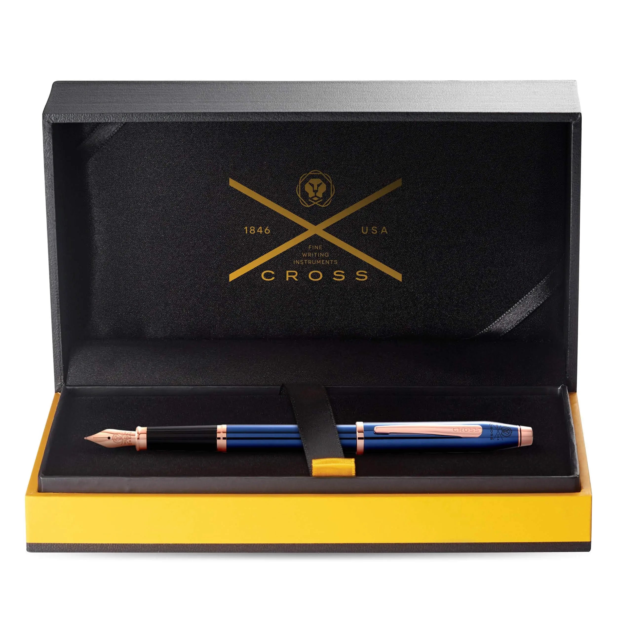 Cross Century II Refillable Fountain Pen, Fine Nib, Includes Luxury Gift Box - Translucent Cobalt Blue Lacquer Cross