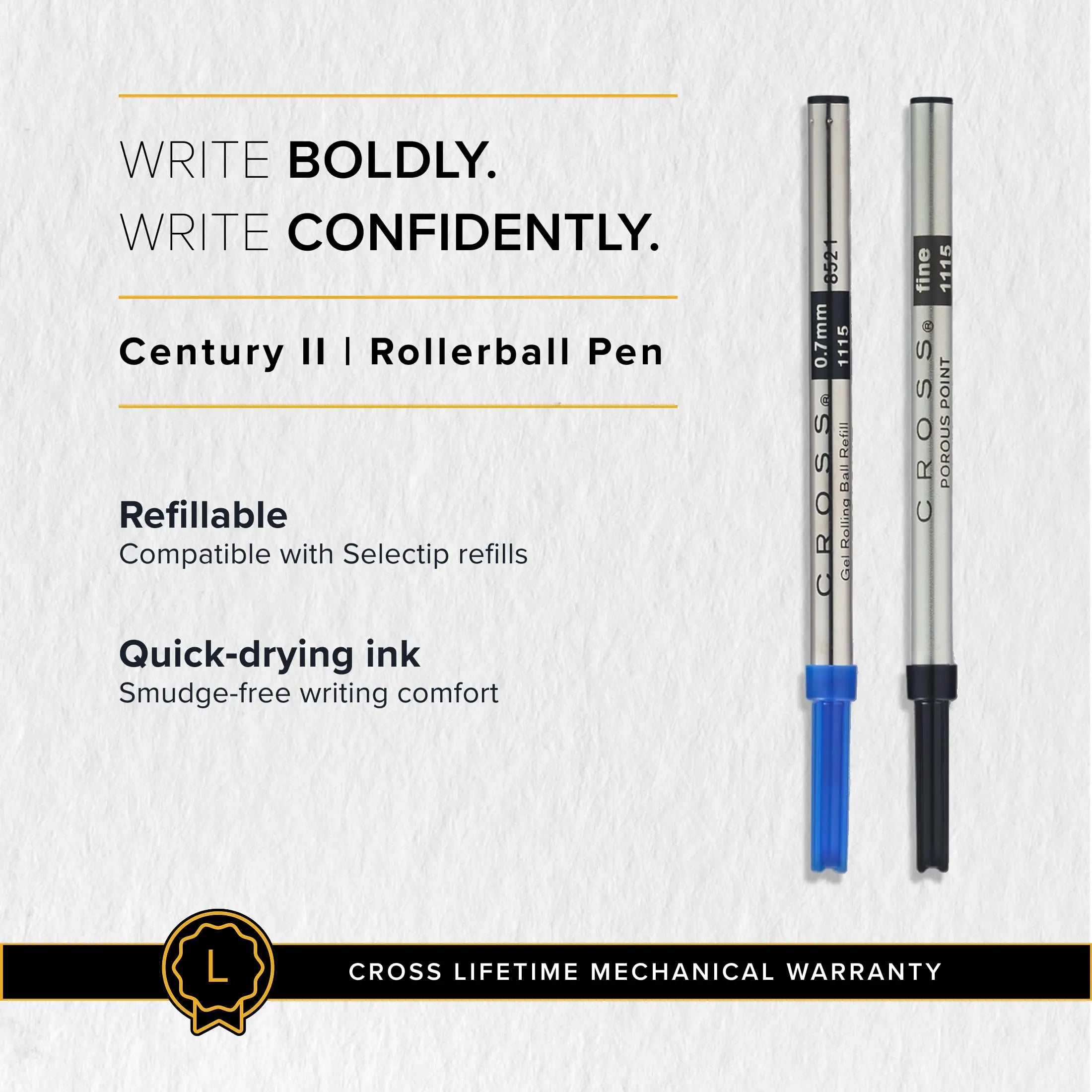 Cross Century II Rollerball Pen - Professional Pen for Everyday Use - Smooth Writing - Comfortable Grip - Black Ink - Durable Construction Cross