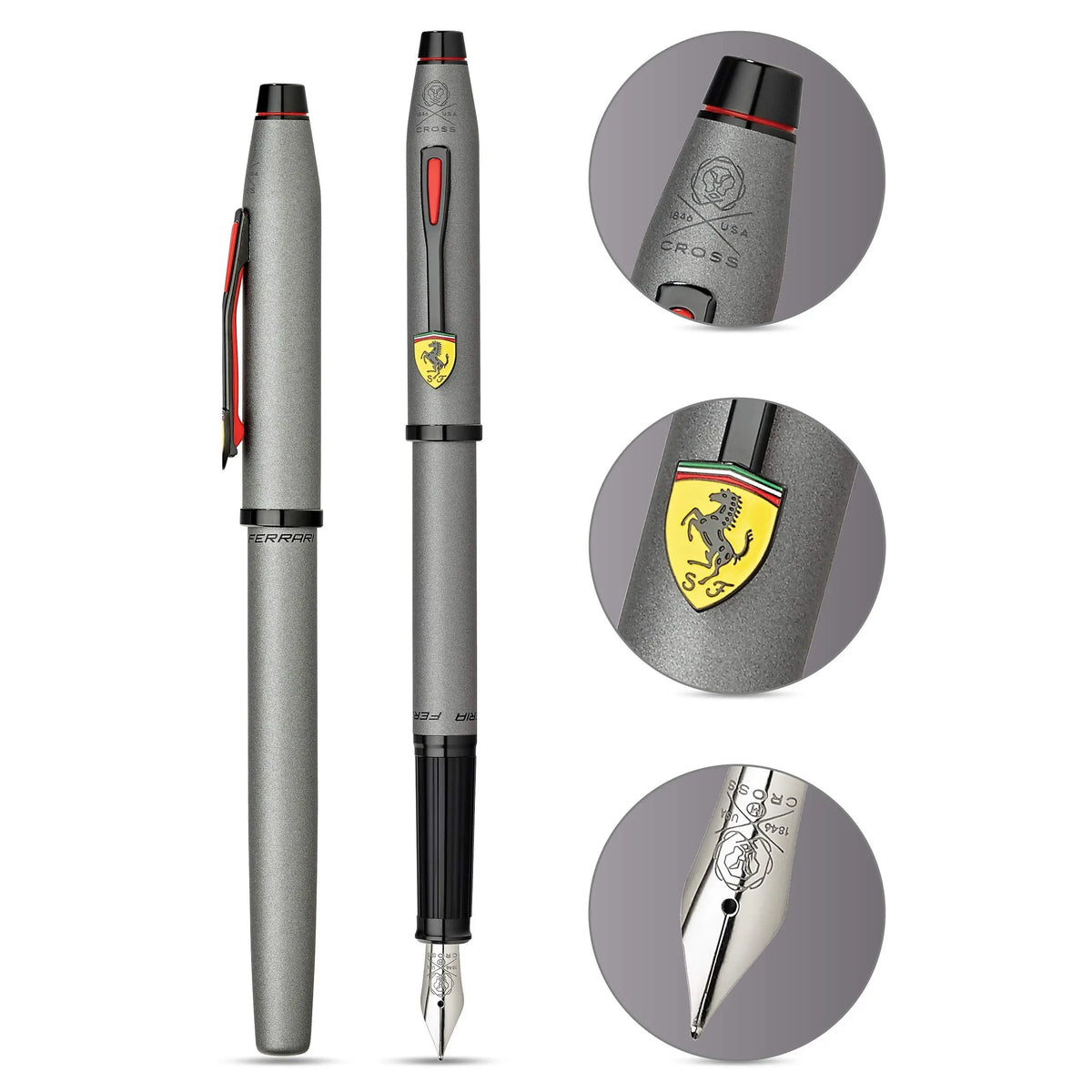 Cross Century II Scuderia Ferrari Fountain Pen, Fine Nib, Includes Luxury Gift Box - Titanium Grey Satin Lacquer cross