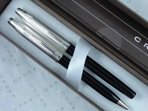Cross Century II Sterling Silver and Black Lacquer Tuxedo Gel ink Rollerball Pen and Pencil Set crosspenmall.com