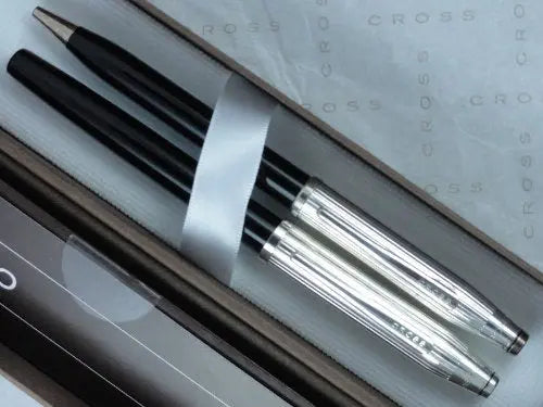 Cross Century II Sterling Silver and Black Lacquer Tuxedo Gel ink Rollerball Pen and Pencil Set crosspenmall.com