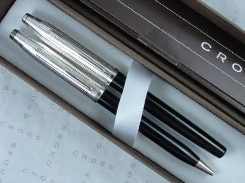 Cross Century II Sterling Silver and Black Lacquer Tuxedo Gel ink Rollerball Pen and Pencil Set crosspenmall.com