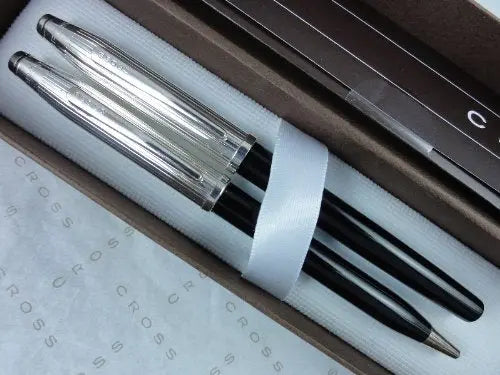 Cross Century II Sterling Silver and Black Lacquer Tuxedo Gel ink Rollerball Pen and Pencil Set crosspenmall.com