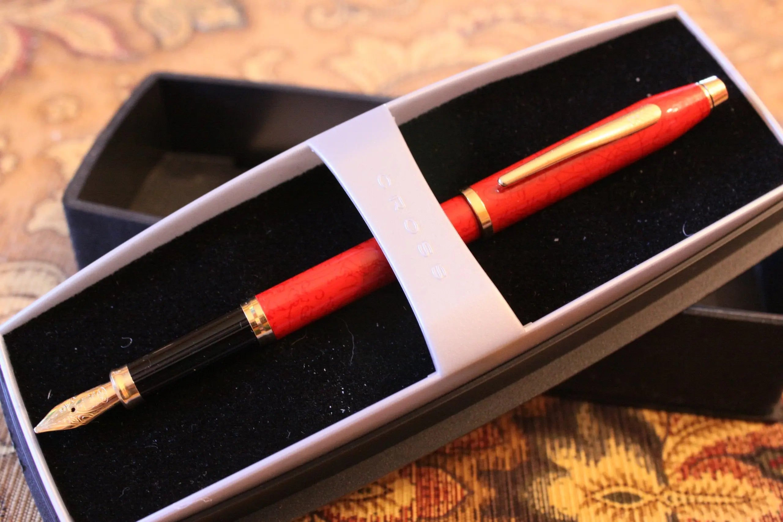 Cross Century ll Cinnabar Red Fountain pen with 23 karat gold Plated M nib with 23 kt Appointments Made in USA Cross