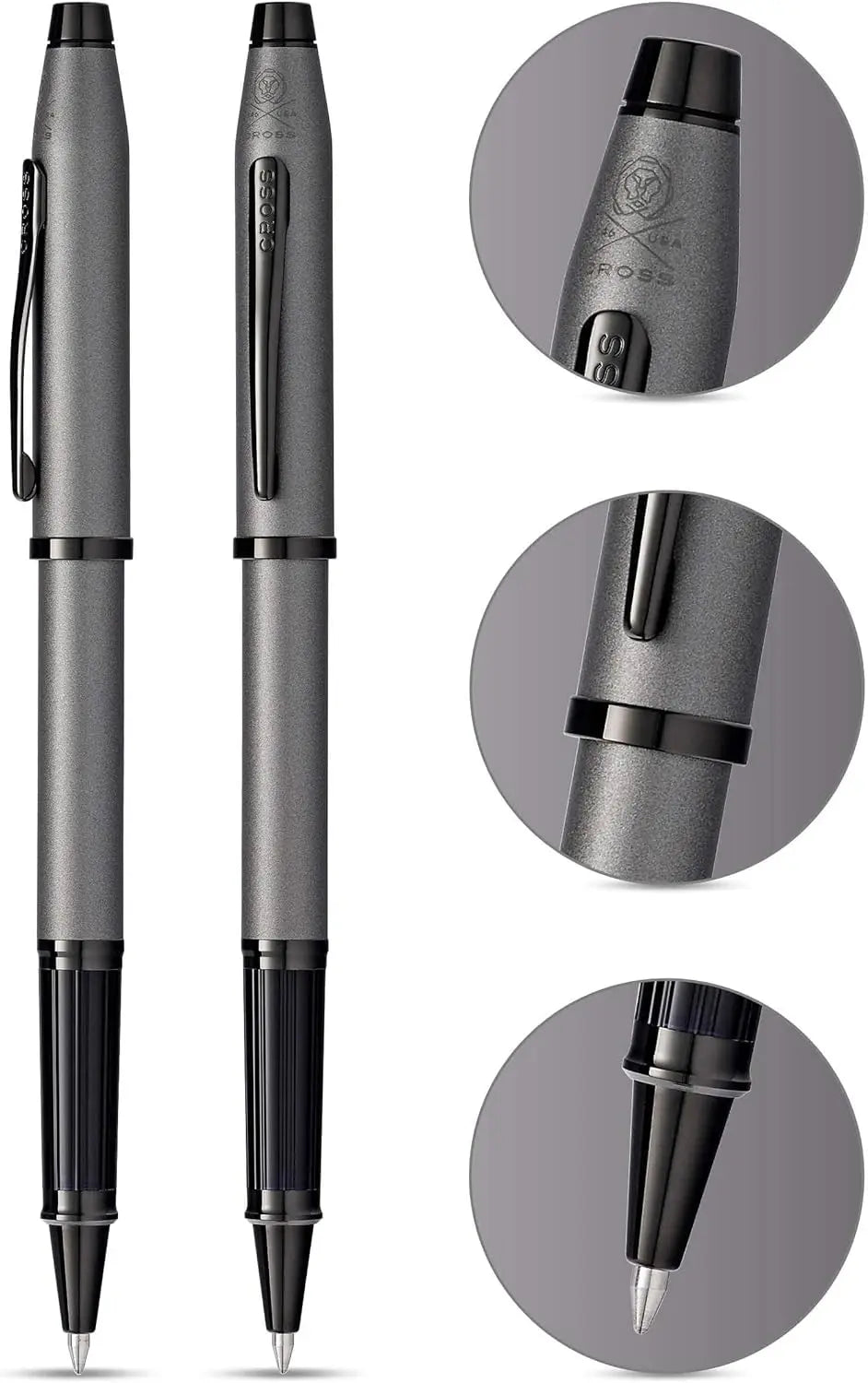 Cross Century® II Gunmetal Gray with Contrasting PVD Black Appointments Selectip Rollerball Pen - Smooth Writing - Comfortable Grip - Black Ink - Durable Construction in Luxury Corporate Gift Box Cross