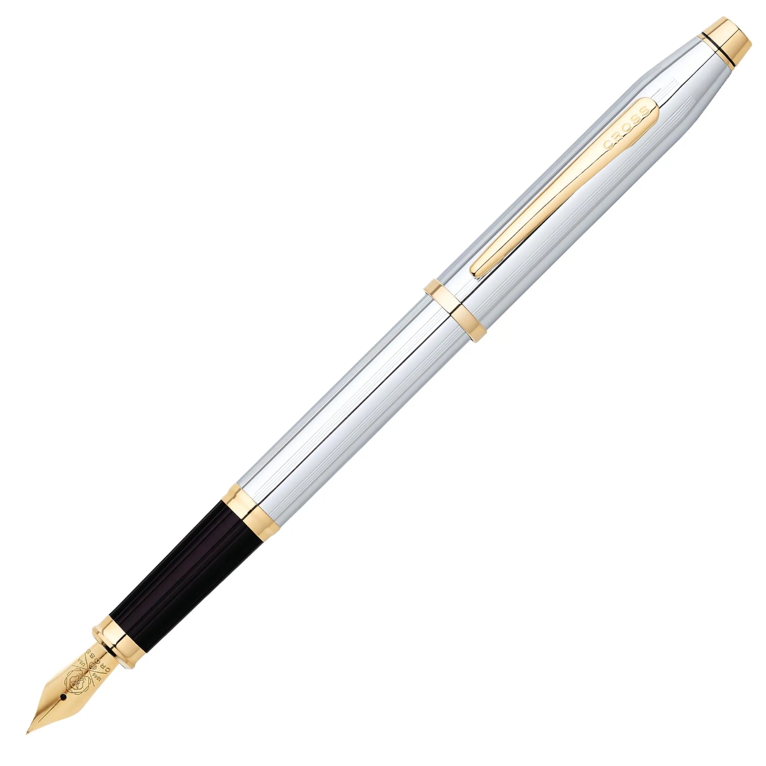 Cross Century® II Medalist® Polished Chrome with Incise Lines, 23KT Gold-Plated Appointments and 23KT Gold-Plated Medium Nib Fountain Pen in Luxury Gift Box Cross