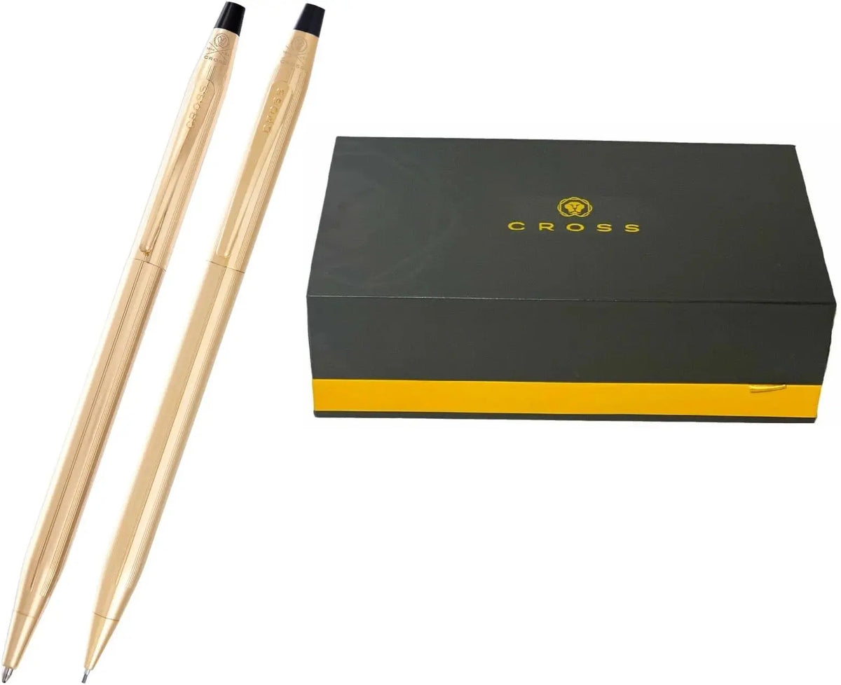 Cross Classic Century Ballpoint Pen and 0.7MM Mechanical Pencil Set, 23KT Gold Plated, Medium Point, Refillable, in corporate gift box cross