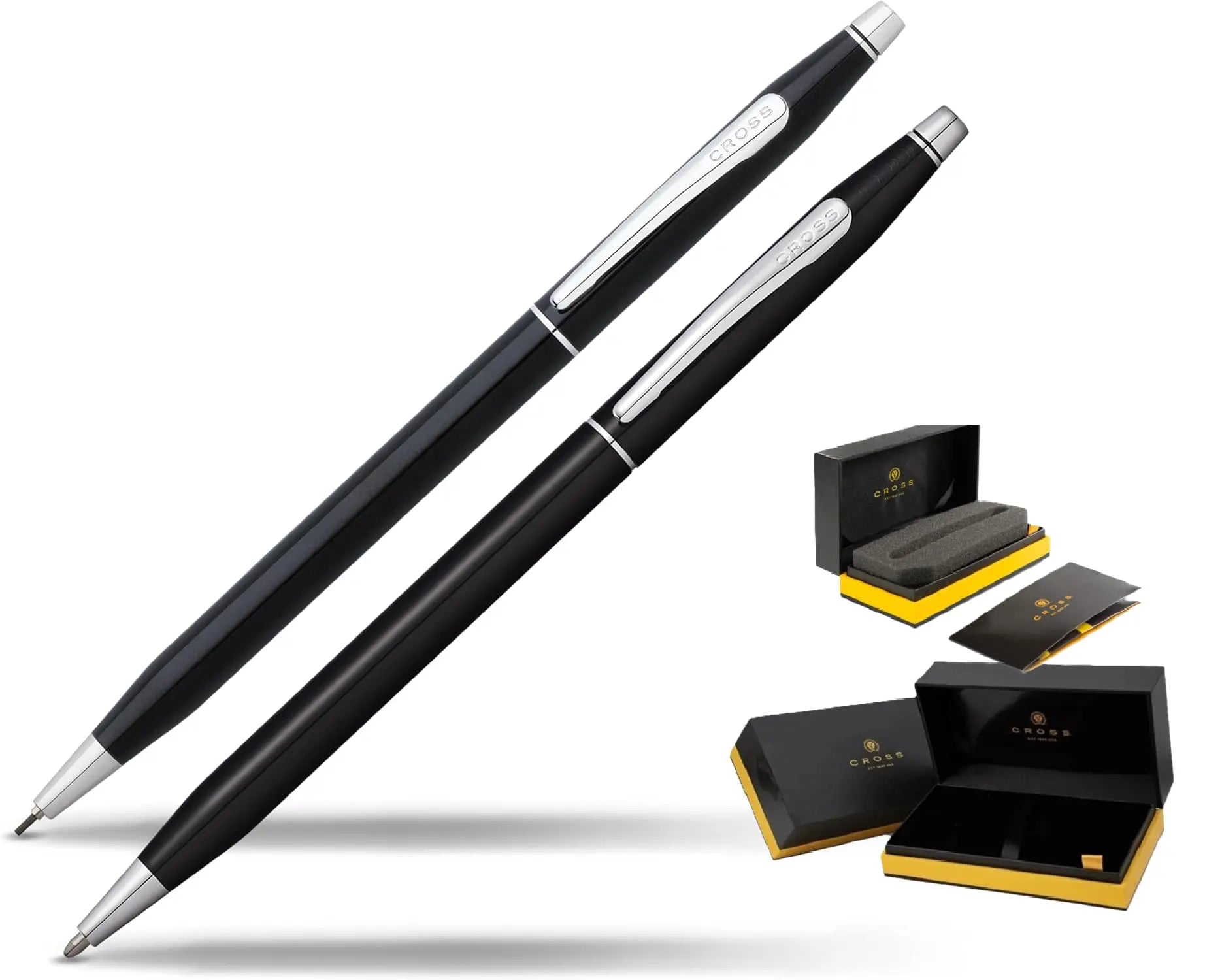 Cross Classic Century Black Lacquer Pen and Pencil Gift Set, 0.7MM Pencil, Medium Point Pen, Black Ink, Luxury Corporate Gift Box Cross