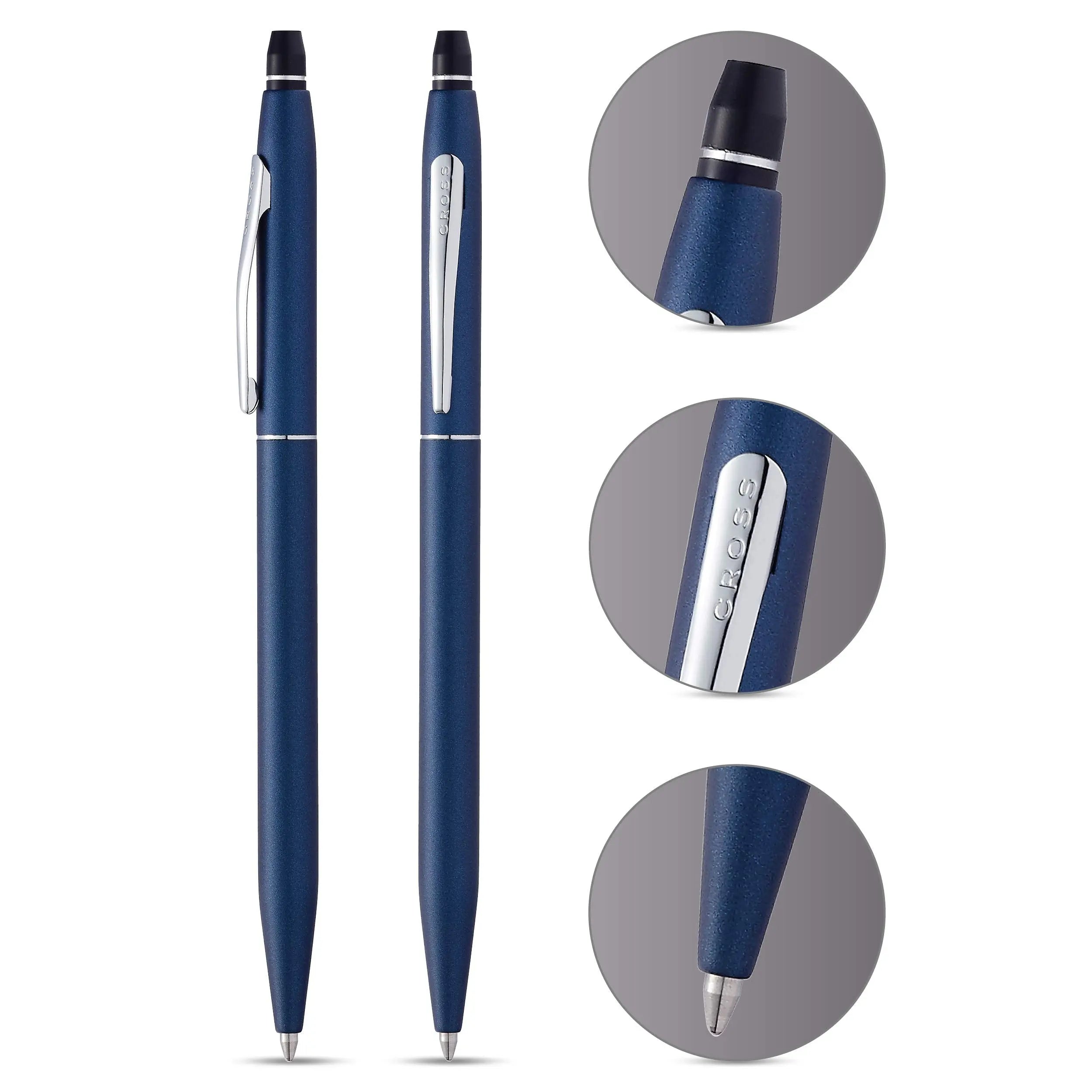 Cross Click Blue Lacquer Ballpoint Pen with Chrome Appointments and Bonus Slim Gel Refill - crosspenmall.com