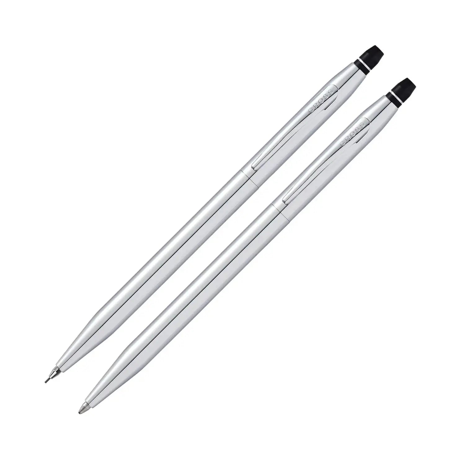 Cross Click Polished Chrome Refillable Ballpoint Pen and 0.5MM Mechanical Pencil Set in in Premium gift box Cross