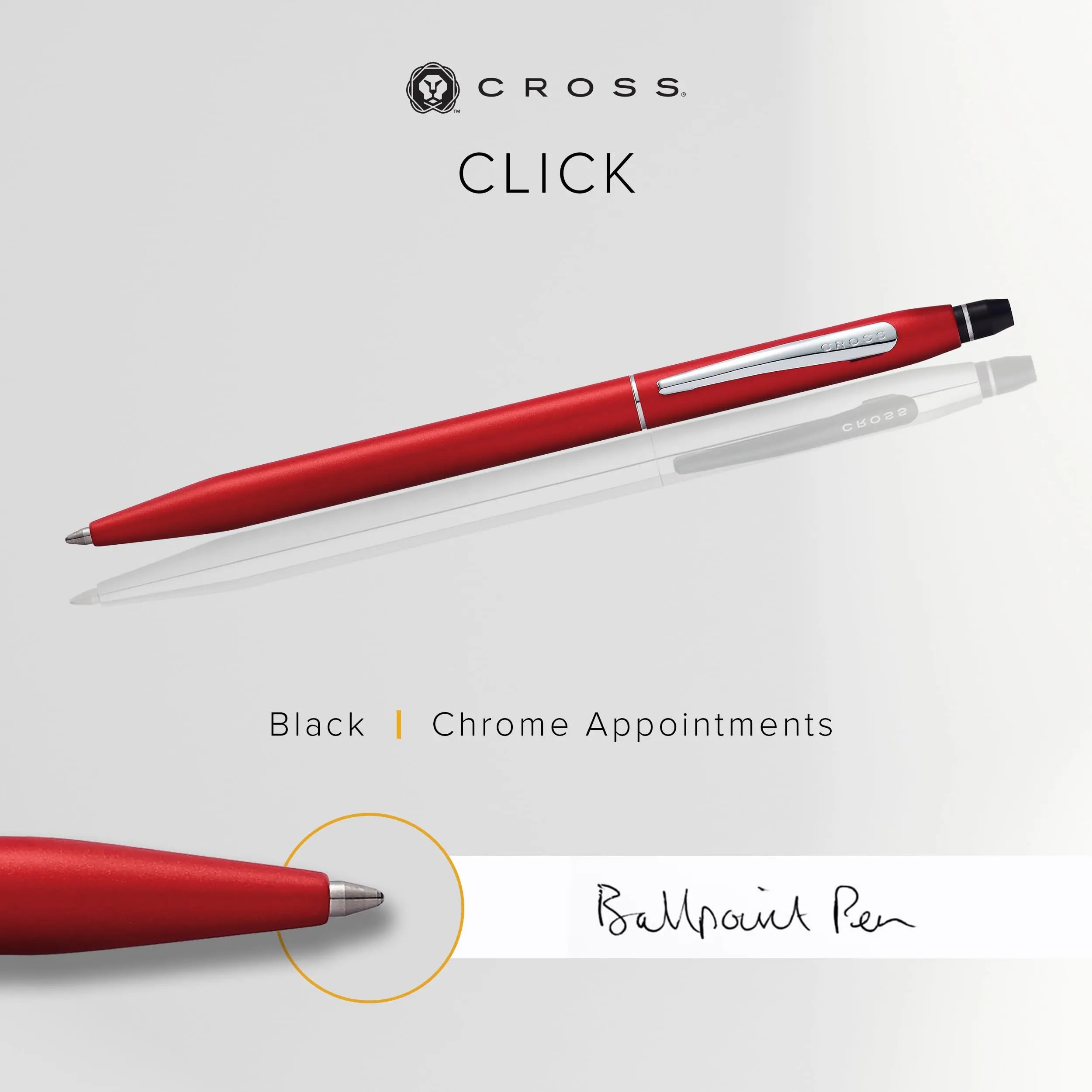 Cross Click Refillable Ballpoint Pen, Medium Ballpen, Includes Bonus Refill, Premium Gift Box - Crimson Lacquer Cross