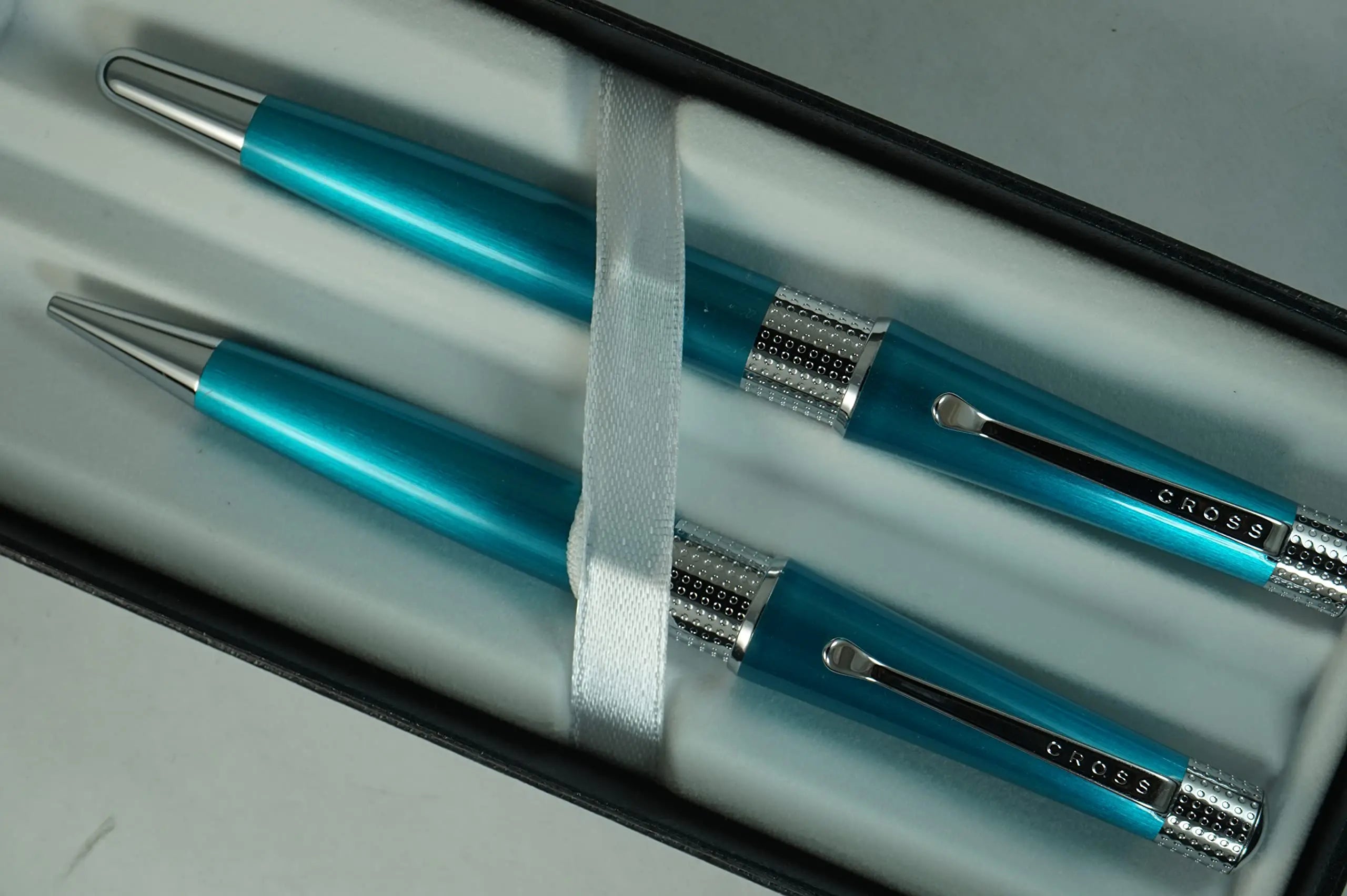 Cross Collection Beverly Pearlescent Teal Lacquer with signature pronounced center Band Selectip Rollerball Pen and Ballpoint Set - crosspenmall.com