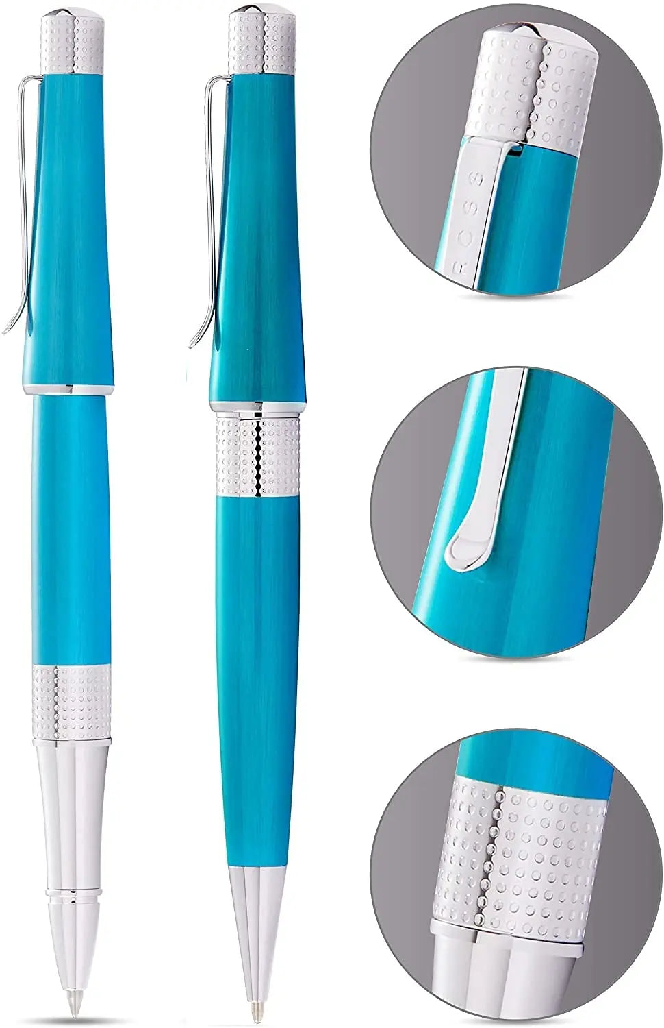 Cross Collection Beverly Pearlescent Teal Lacquer with signature pronounced center Band Selectip Rollerball Pen and Ballpoint Set - crosspenmall.com