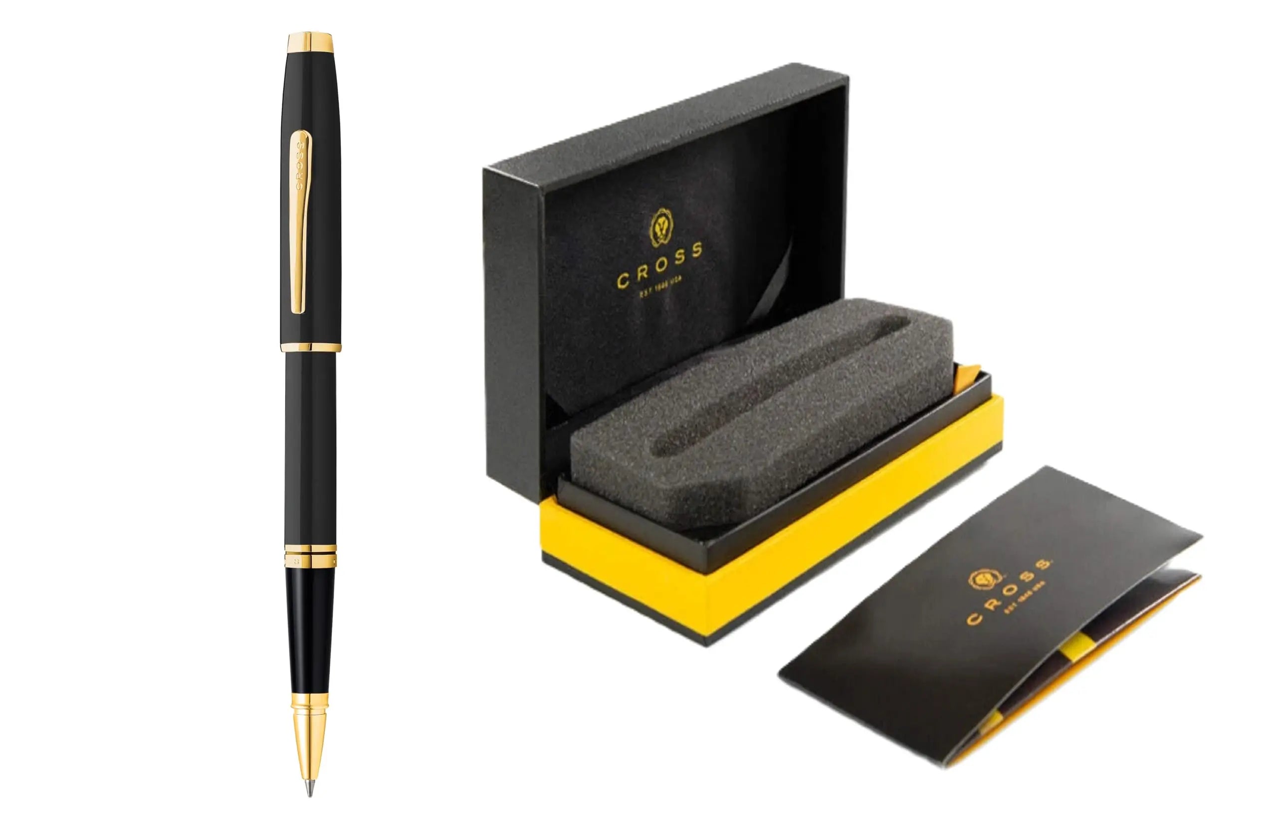 Cross Coventry Black Lacquer Rollerball Pen with Gold Appointments in Premium Luxury Gift Box Cross