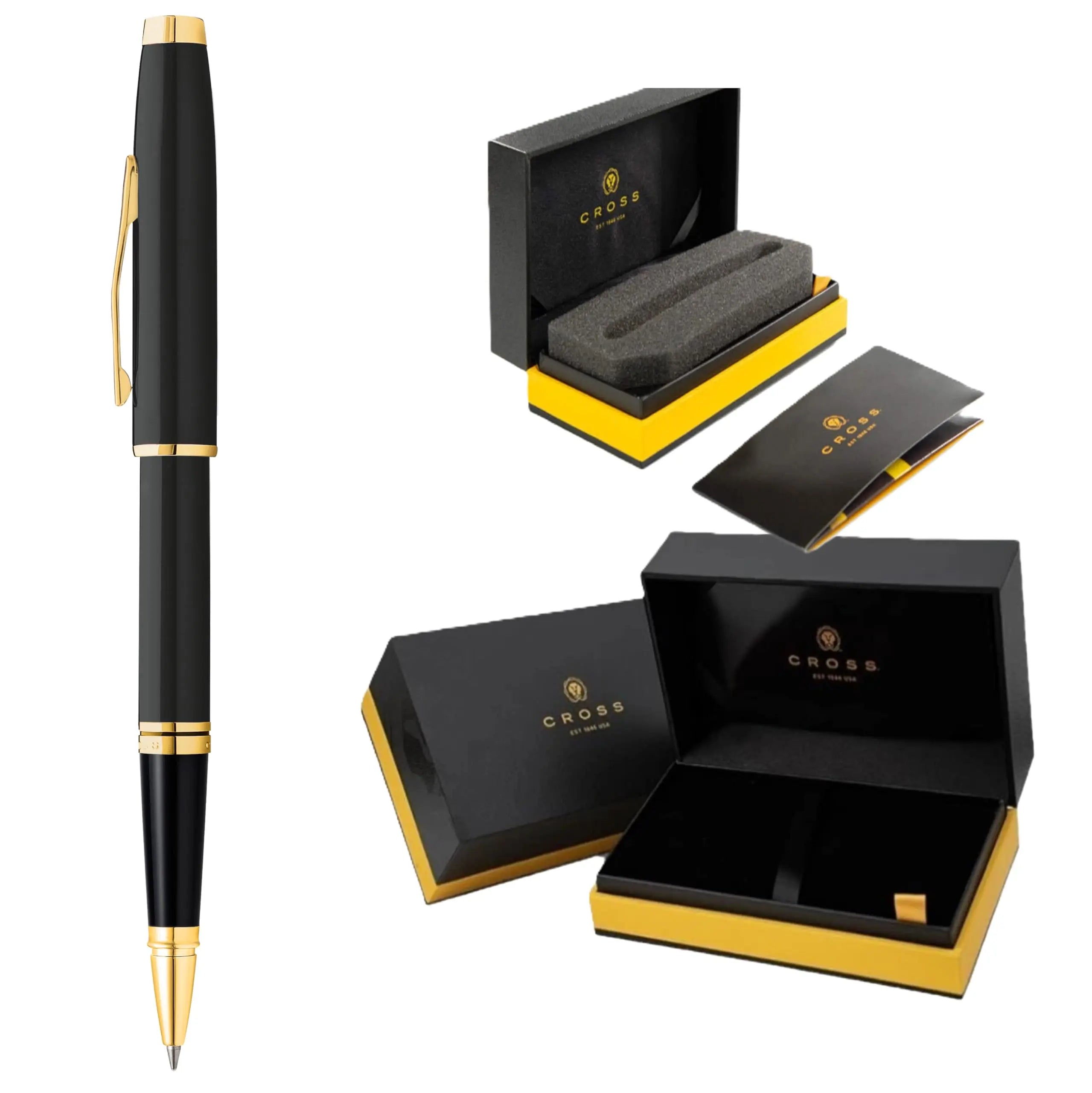 Cross Coventry Black Lacquer Rollerball Pen with Gold Appointments in Premium Luxury Gift Box Cross