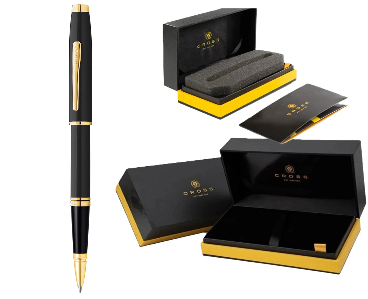 Cross Coventry Black Lacquer Rollerball Pen with Gold Appointments in Premium Luxury Gift Box cross
