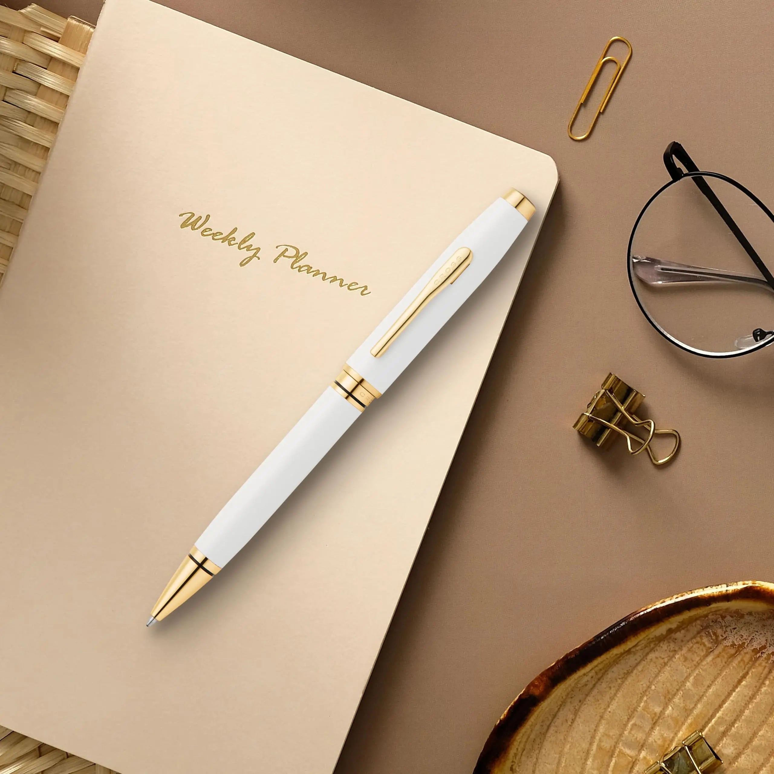 Cross Coventry Pearl White Lacquer with Gold PVD Appointments Ballpoint Pen - crosspenmall.com