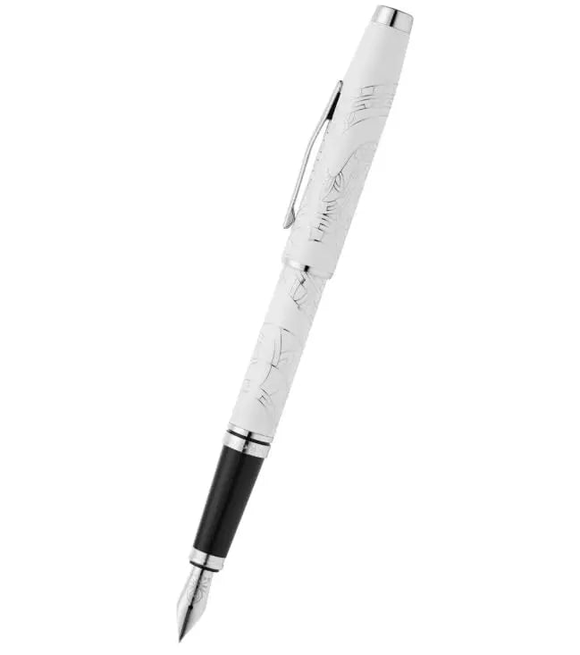 Cross Coventry Year of the Snake Pearl White Lacquer Fountain Pen, Engraved Snake Design Cap and Barrel Cross
