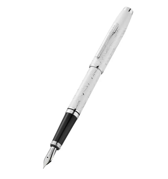 Cross Coventry Year of the Snake Pearl White Lacquer Fountain Pen, Engraved Snake Design Cap and Barrel Cross