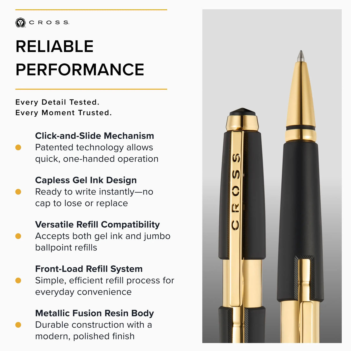 Cross Edge Lacquer Gel Rollerball Pen, Black Ink - Elegant Accessory for Effortless Writing - Capless Slide-Open & Snap-Shut Design - Ergonomic Shape - Comfortable Grip - Ideal Gift cross