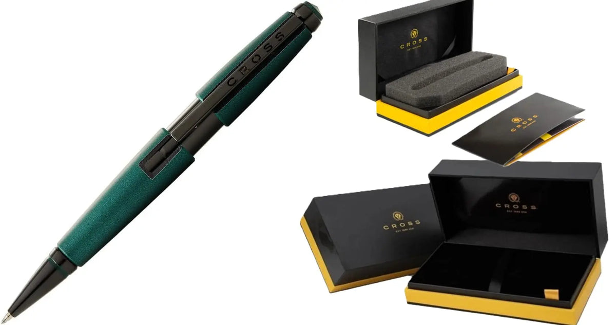 Cross Edge Matte Green Lacquer Rollerball Pen, Black Ink - Elegant Pen for Effortless Writing - Slide-Open & Snap-Shut Design - Ergonomic Shape - Comfortable Grip - High end Gift in Premium Gift Box cross