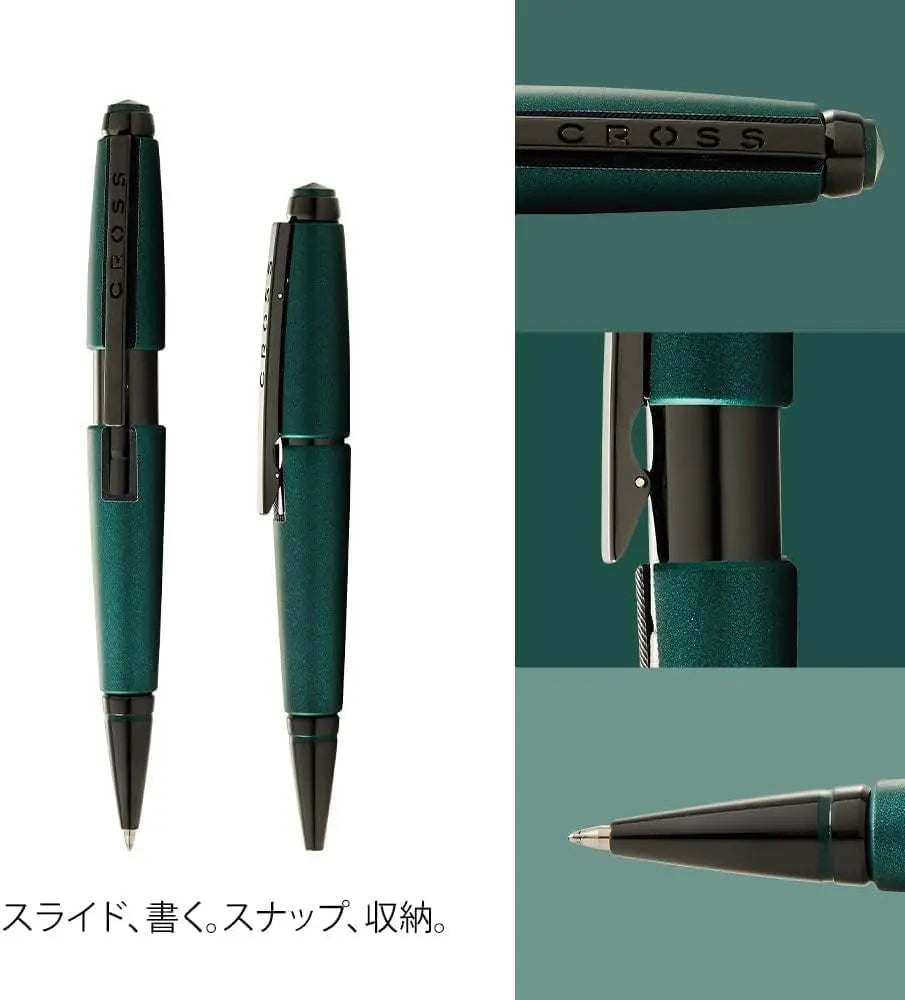 Cross Edge Matte Green Lacquer Rollerball Pen, Black Ink - Elegant Pen for Effortless Writing - Slide-Open & Snap-Shut Design - Ergonomic Shape - Comfortable Grip - High end Gift in Premium Gift Box cross