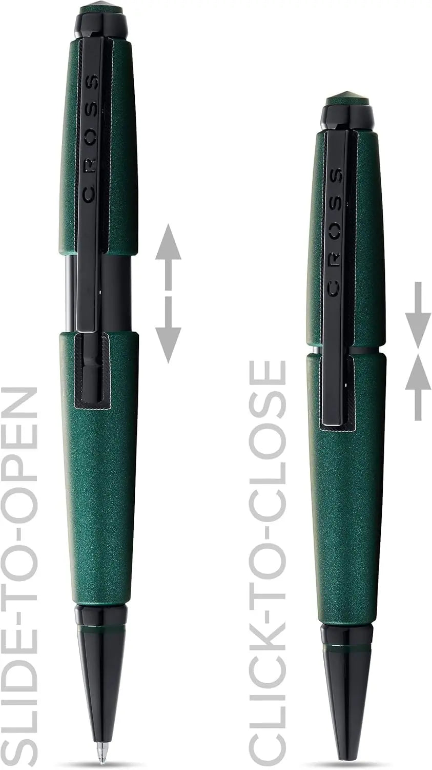 Cross Edge Matte Green Lacquer Rollerball Pen, Black Ink - Elegant Pen for Effortless Writing - Slide-Open & Snap-Shut Design - Ergonomic Shape - Comfortable Grip - High end Gift in Premium Gift Box cross