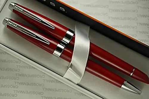 Cross Executive Companion Limited Edition Plasma Red Barrel and Extremely Polished Appointments, Cross Signature Mid-Ring Medium Nib Fountain Pen and Ballpoint Set Cross