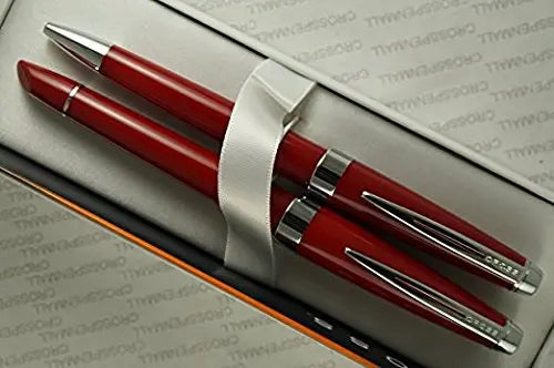 Cross Executive Companion Limited Edition Plasma Red Barrel and Extremely Polished Appointments, Cross Signature Mid-Ring Medium Nib Fountain Pen and Ballpoint Set Cross