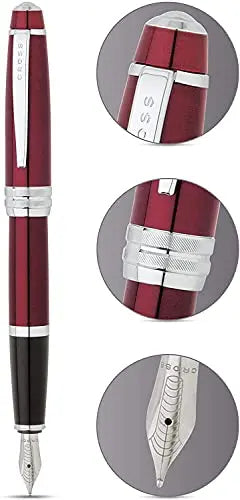 Cross Executive Companion with Diamond Cut Multi-groove Signature Center Ring and Pearlescent Red Barrel Bailey Medium Stainless Steel nib Pen Cross