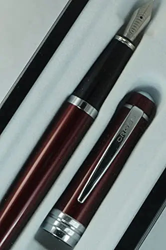 Cross Executive Companion with Diamond Cut Multi-groove Signature Center Ring and Pearlescent Red Barrel Bailey Medium Stainless Steel nib Pen Cross