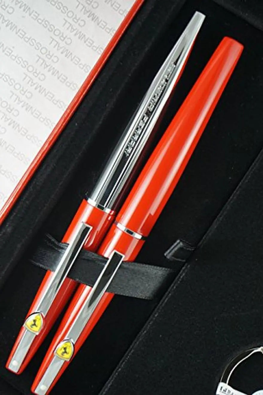 Cross Ferrari Taranis Aerodynamic Power, Rosso Corsa, Sleek Style & Patent-pending Gripping Section Icy , Polished Trim Accent, Medium nib Fountain pen & Ballpoint Pen.In Original Premium Box - crosspenmall.com