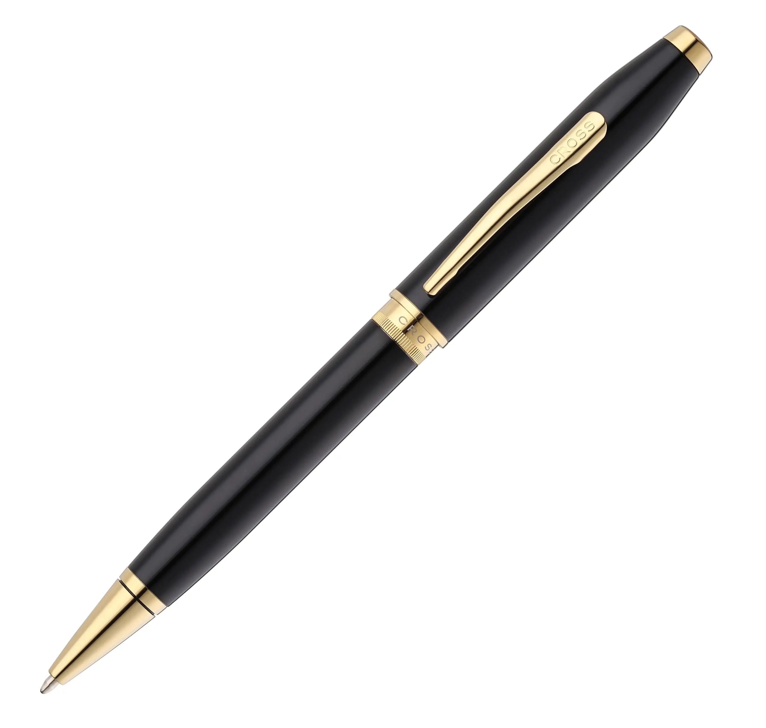 Cross Foundry Matte Black Lacquer with Signature double center ring Ballponit Pen with PVD Gold Appointments in Premium Luxury Gift Box Cross