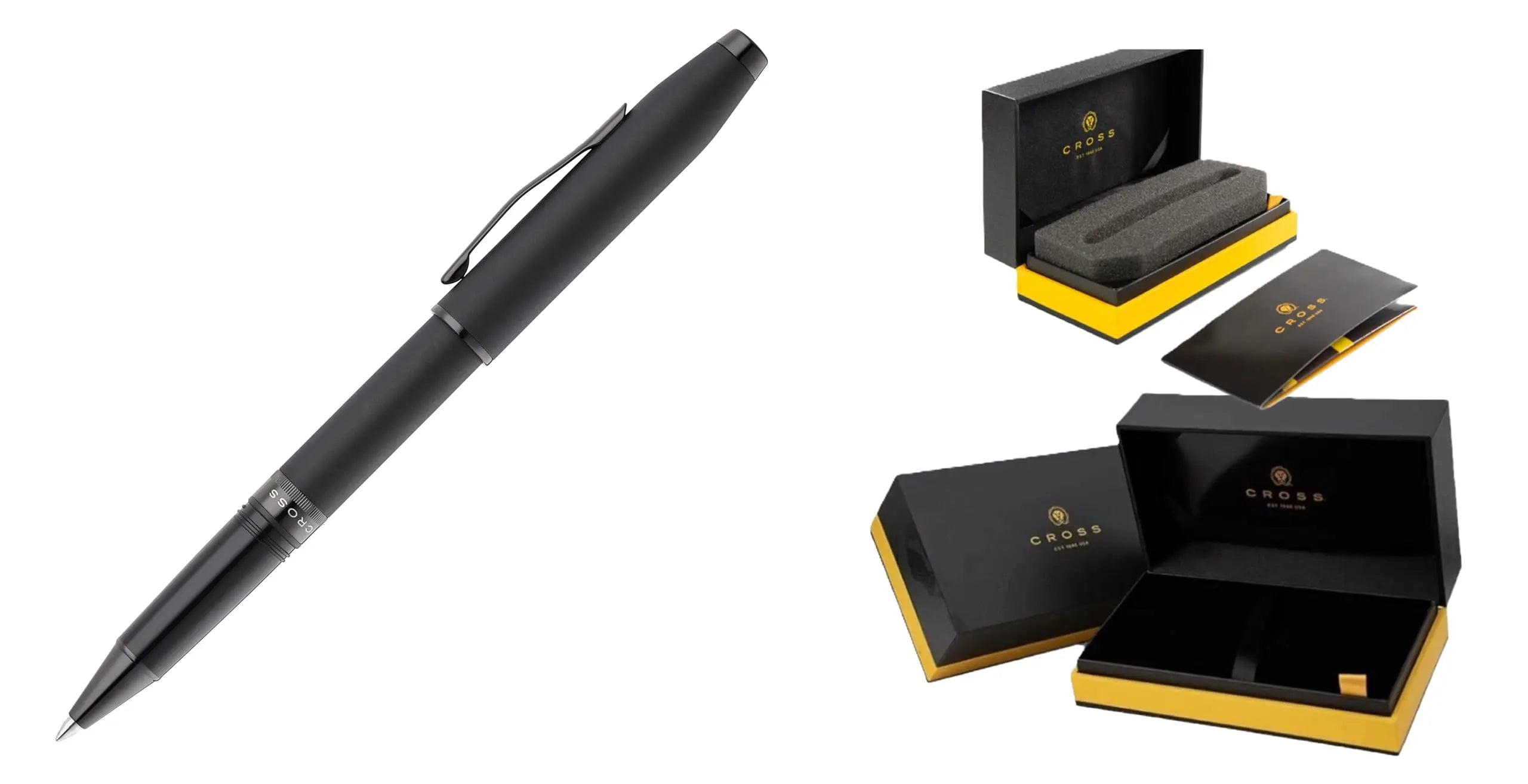 Cross Foundry Matte Black Lacquer with Signature double center ring Selectip Rollerball Pen with PVD Black Appointments in Premium Luxury Gift Box Cross