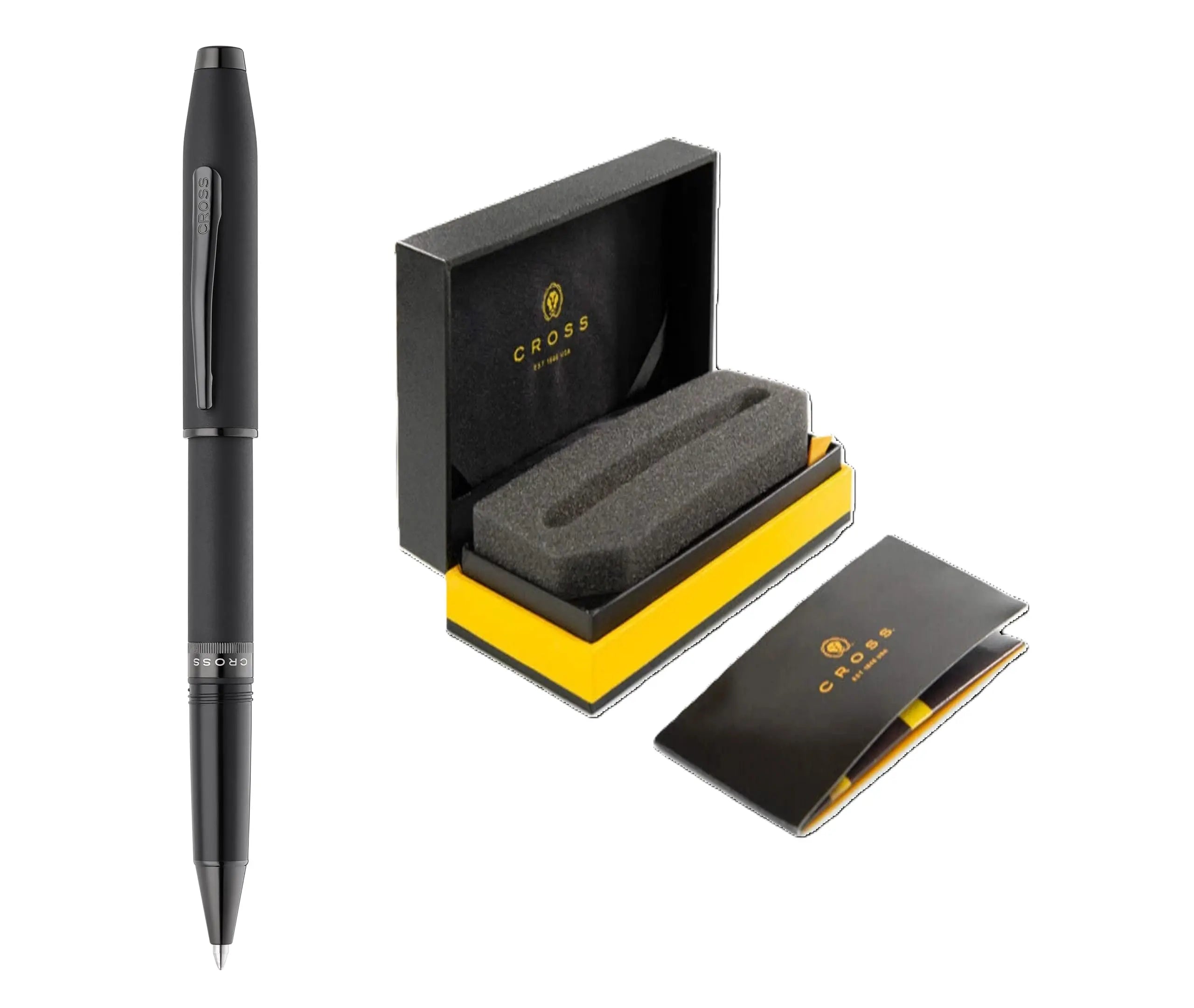 Cross Foundry Matte Black Lacquer with Signature double center ring Selectip Rollerball Pen with PVD Black Appointments in Premium Luxury Gift Box Cross