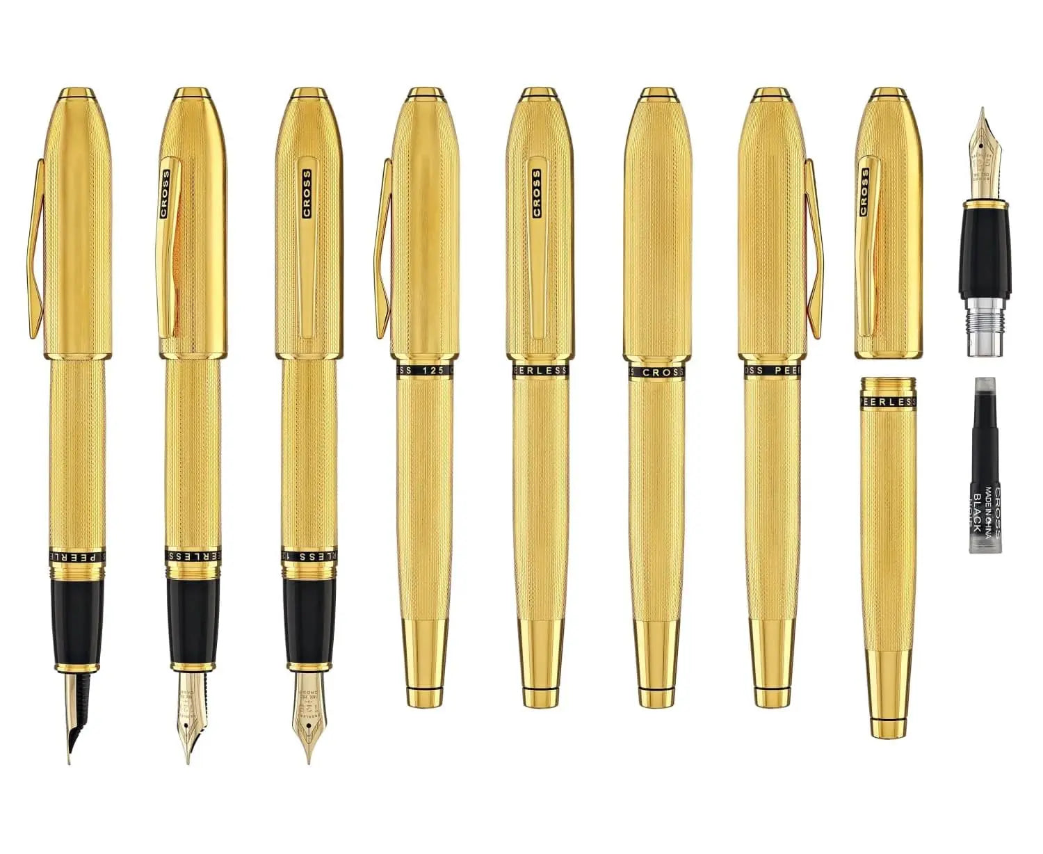 Cross Limited Collection Peerless™ 18KT Gold Fine Nib Fountain Pen with Engraved 23KT Heavy Gold Plate Diamond Pattern Barrel, Swarovski™ Crystal & Engravable Panel, in Luxury Gift Box Cross
