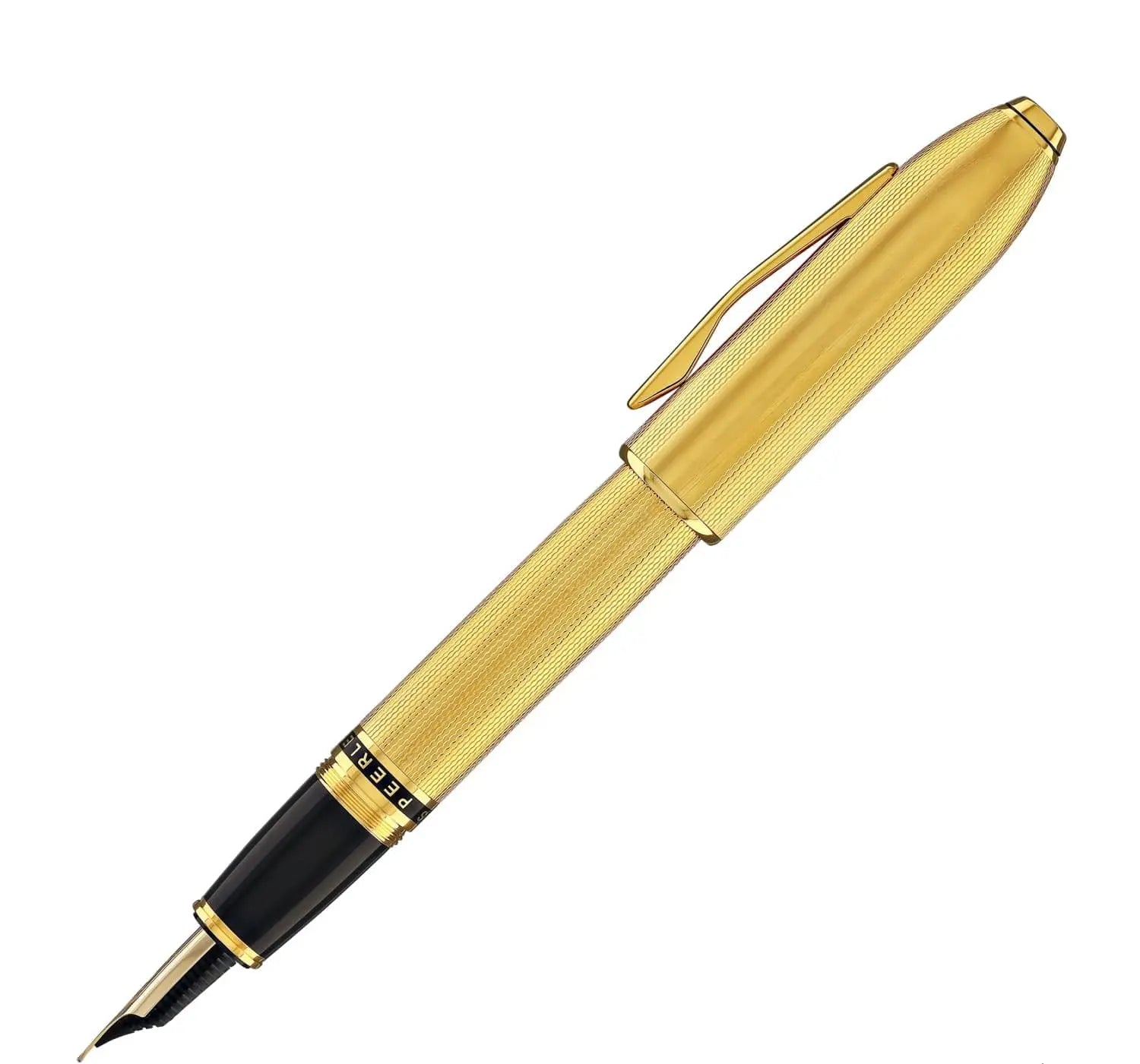 Cross Limited Collection Peerless™ 18KT Gold Fine Nib Fountain Pen with Engraved 23KT Heavy Gold Plate Diamond Pattern Barrel, Swarovski™ Crystal & Engravable Panel, in Luxury Gift Box Cross