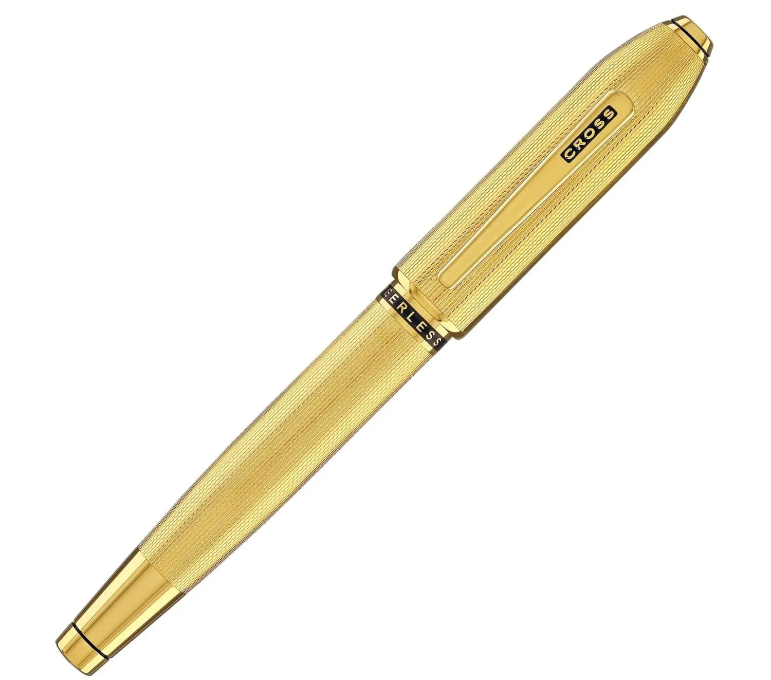 Cross Limited Collection Peerless™ 18KT Gold Fine Nib Fountain Pen with Engraved 23KT Heavy Gold Plate Diamond Pattern Barrel, Swarovski™ Crystal & Engravable Panel, in Luxury Gift Box Cross