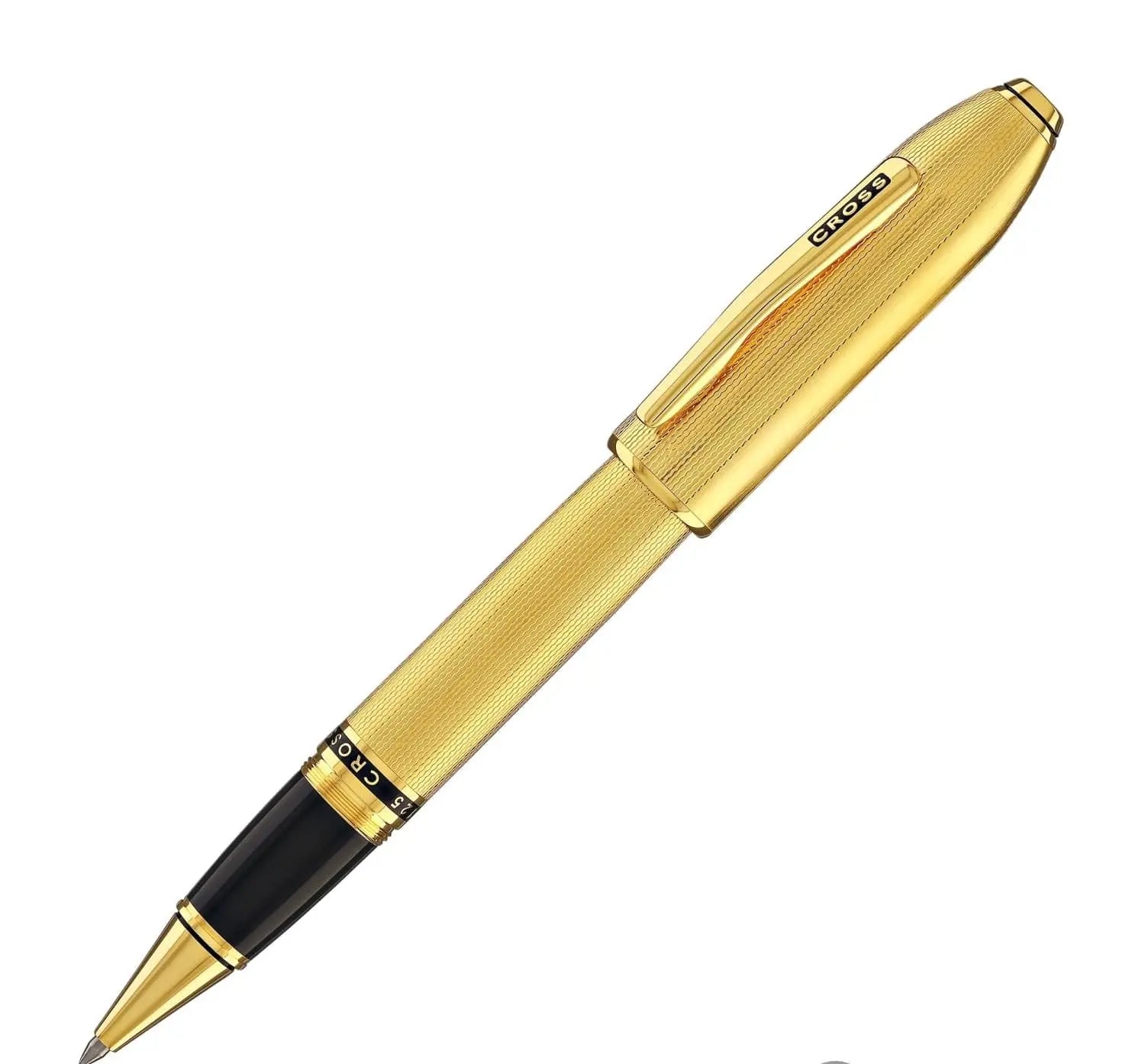 Cross Limited Collection Peerless™ Rollerball Pen with 23KT Heavy Gold Plate,Engraved Diamond Pattern, Gold Plated Appointments, Swarovski™ Crystal and Engravable Panel, in Luxury Gift Box Cross
