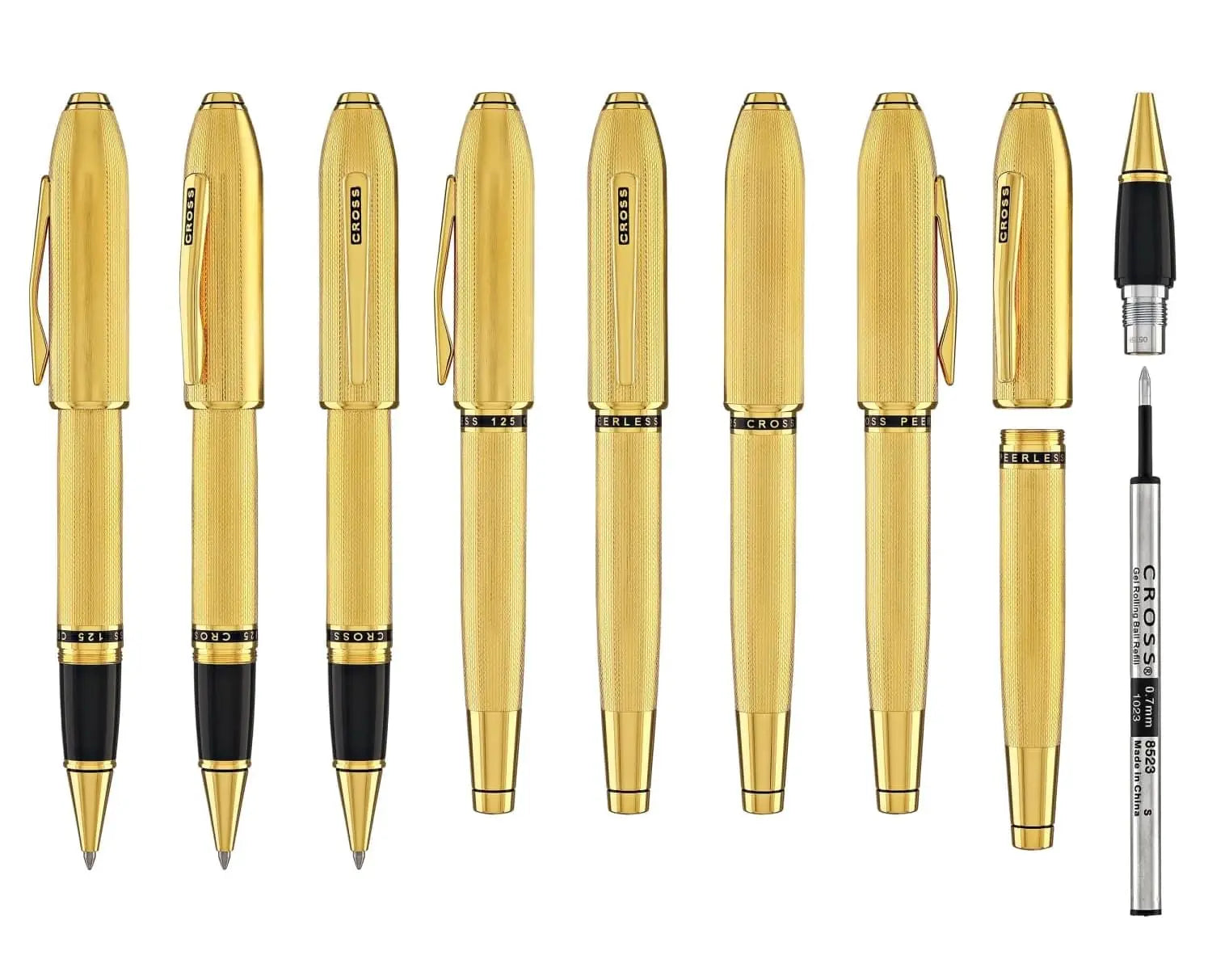 Cross Limited Collection Peerless™ Rollerball Pen with 23KT Heavy Gold Plate,Engraved Diamond Pattern, Gold Plated Appointments, Swarovski™ Crystal and Engravable Panel, in Luxury Gift Box Cross