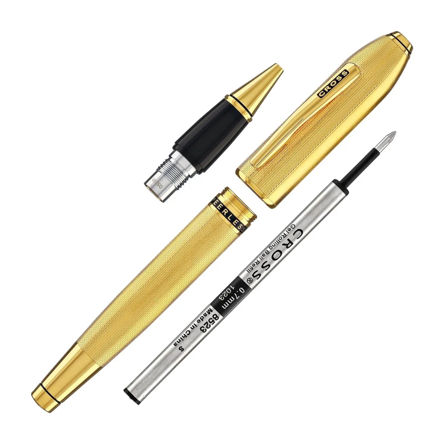 Cross Limited Collection Peerless™ Rollerball Pen with 23KT Heavy Gold Plate,Engraved Diamond Pattern, Gold Plated Appointments, Swarovski™ Crystal and Engravable Panel, in Luxury Gift Box Cross