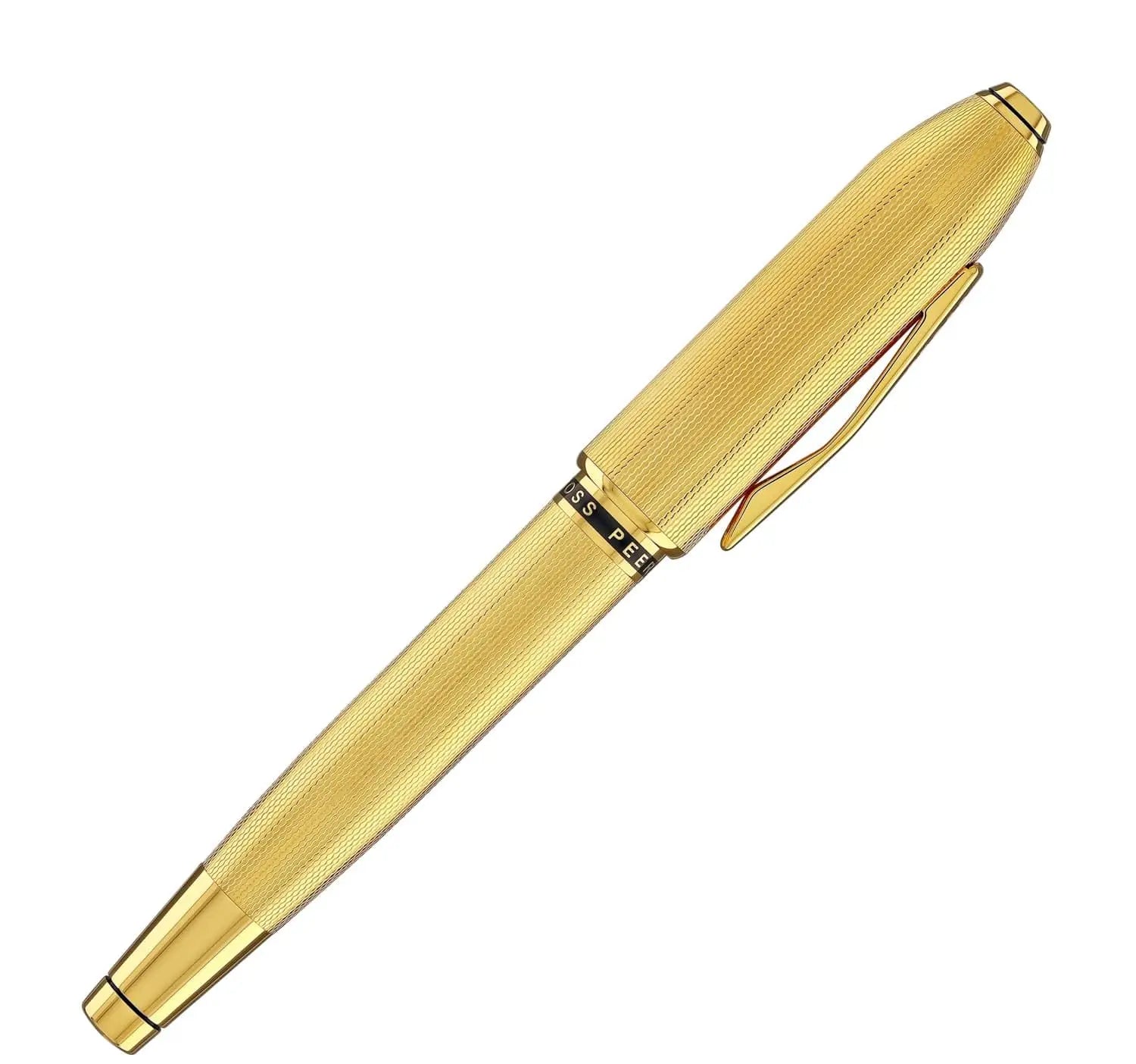 Cross Limited Collection Peerless™ Rollerball Pen with 23KT Heavy Gold Plate,Engraved Diamond Pattern, Gold Plated Appointments, Swarovski™ Crystal and Engravable Panel, in Luxury Gift Box Cross