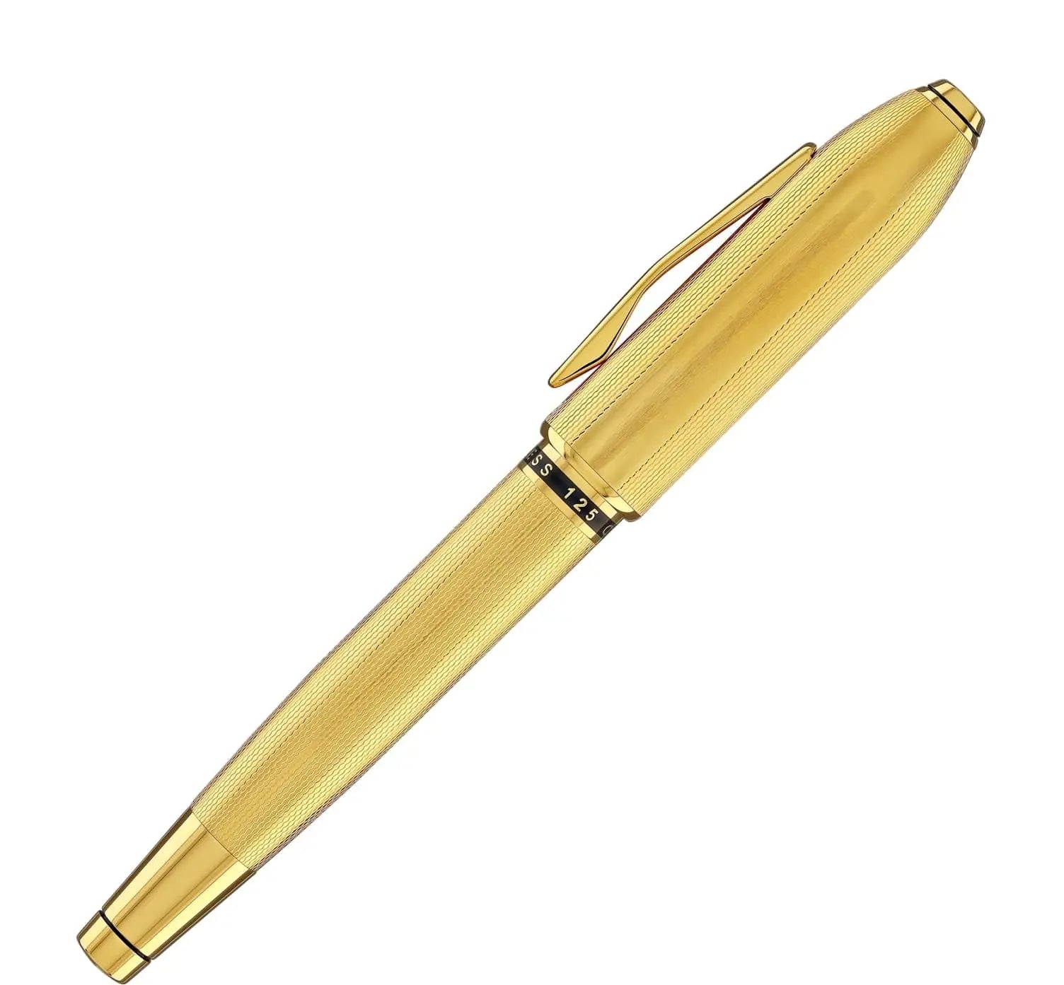 Cross Limited Collection Peerless™ Rollerball Pen with 23KT Heavy Gold Plate,Engraved Diamond Pattern, Gold Plated Appointments, Swarovski™ Crystal and Engravable Panel, in Luxury Gift Box Cross