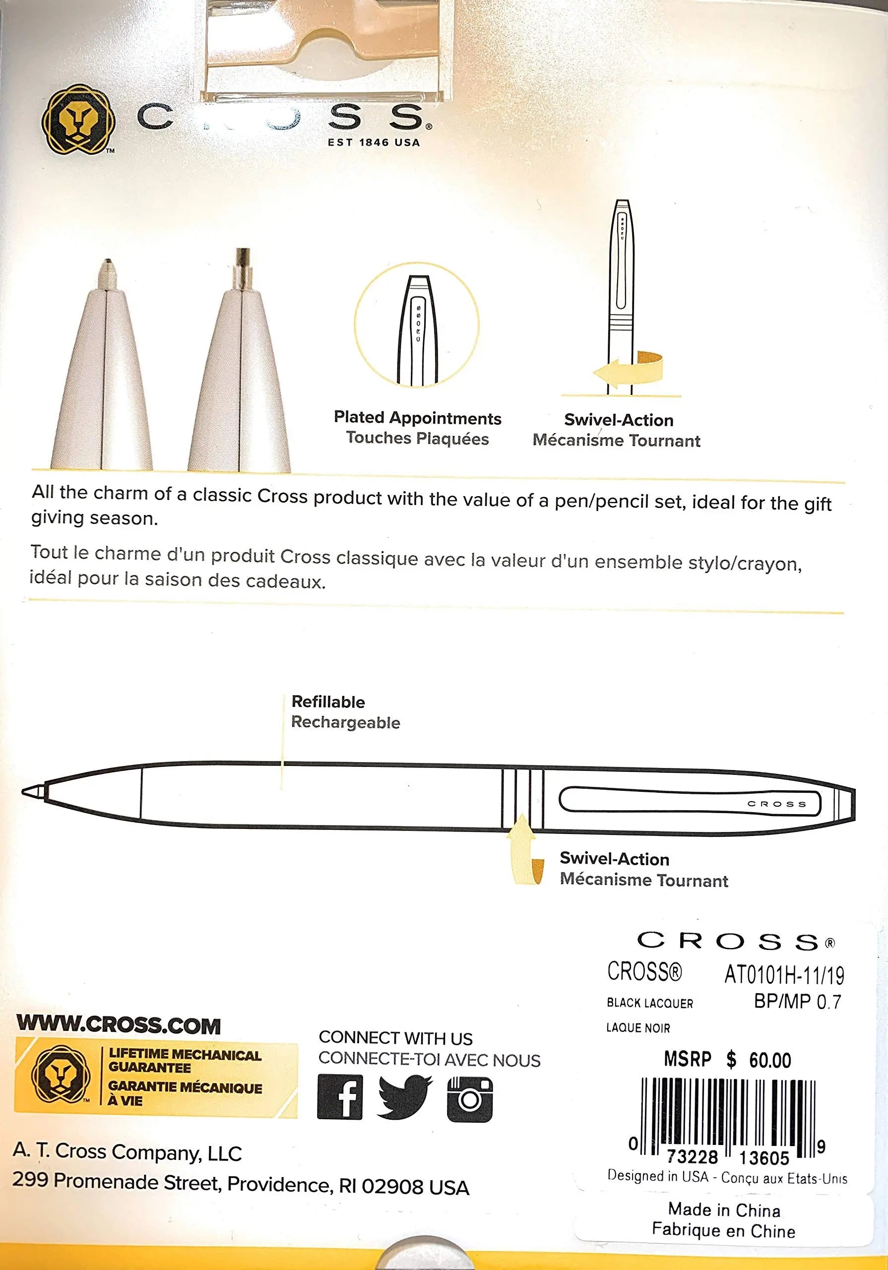 Cross Luxury Gift Black Lacquer Pen and 0.7 mm Pencil Cross